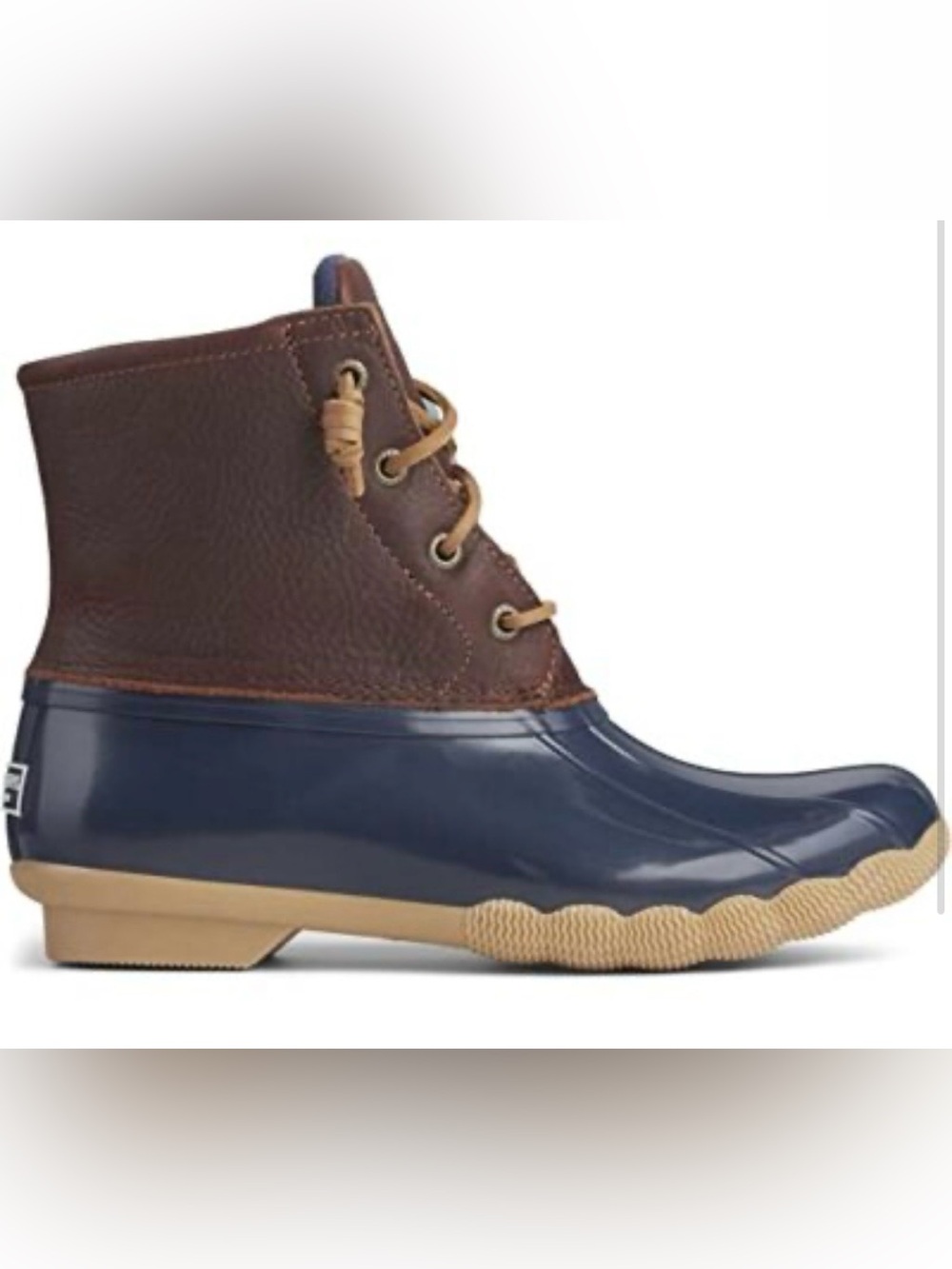 Sperry Saltwater Duck Navy and Brown Rain Boots